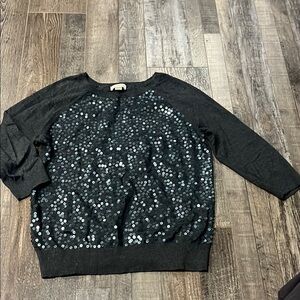 Loft Black Sequin Sweater 3/4 sleeve